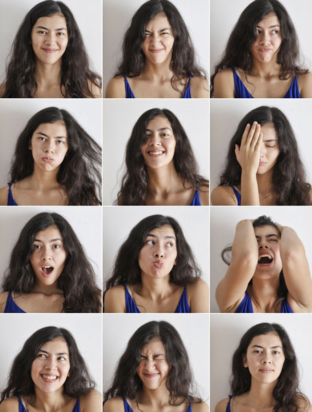 Woman with different facial expressions depicting different moods